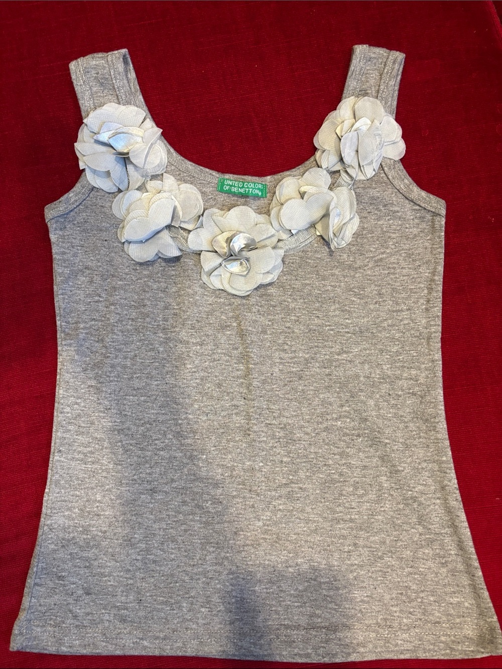 United Colors Of Benetton Gray Tank with White Floral Appliqués